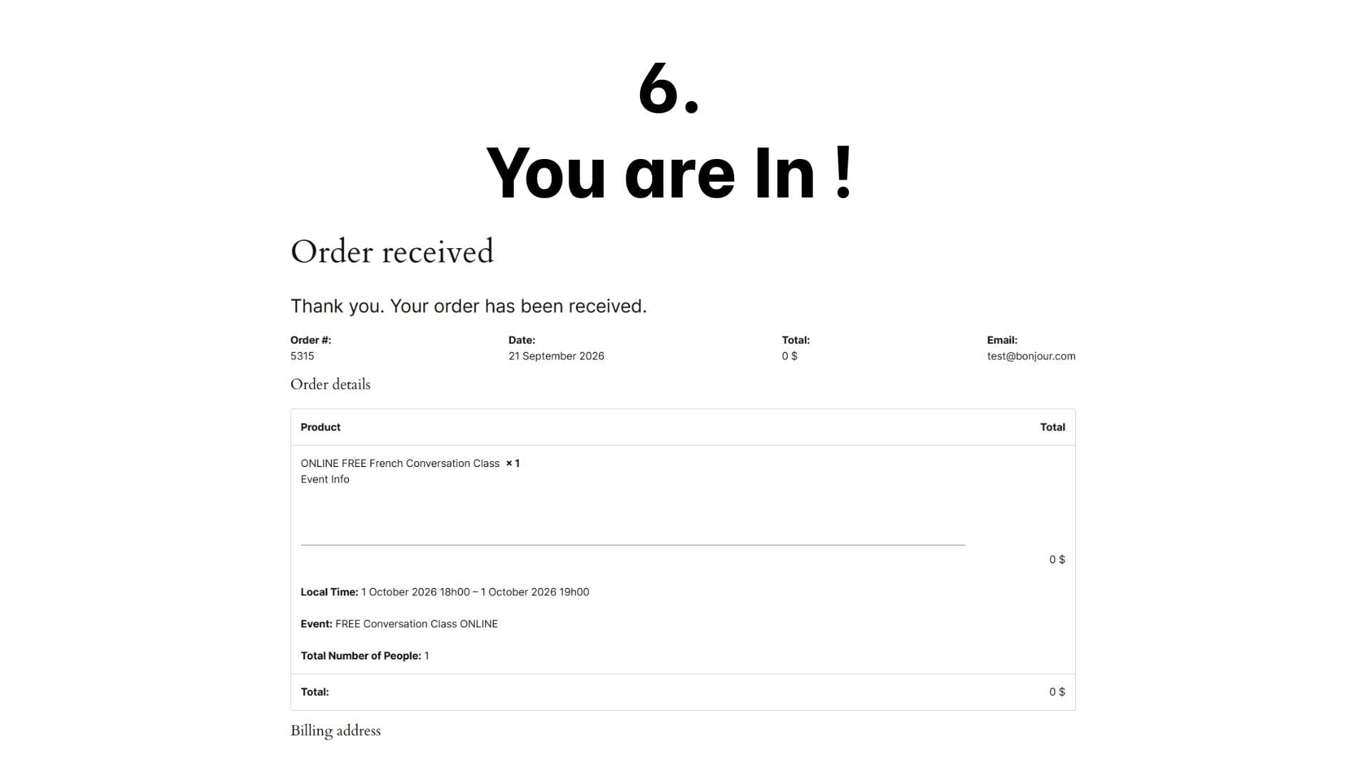 Step 6 - Final booking confirmation